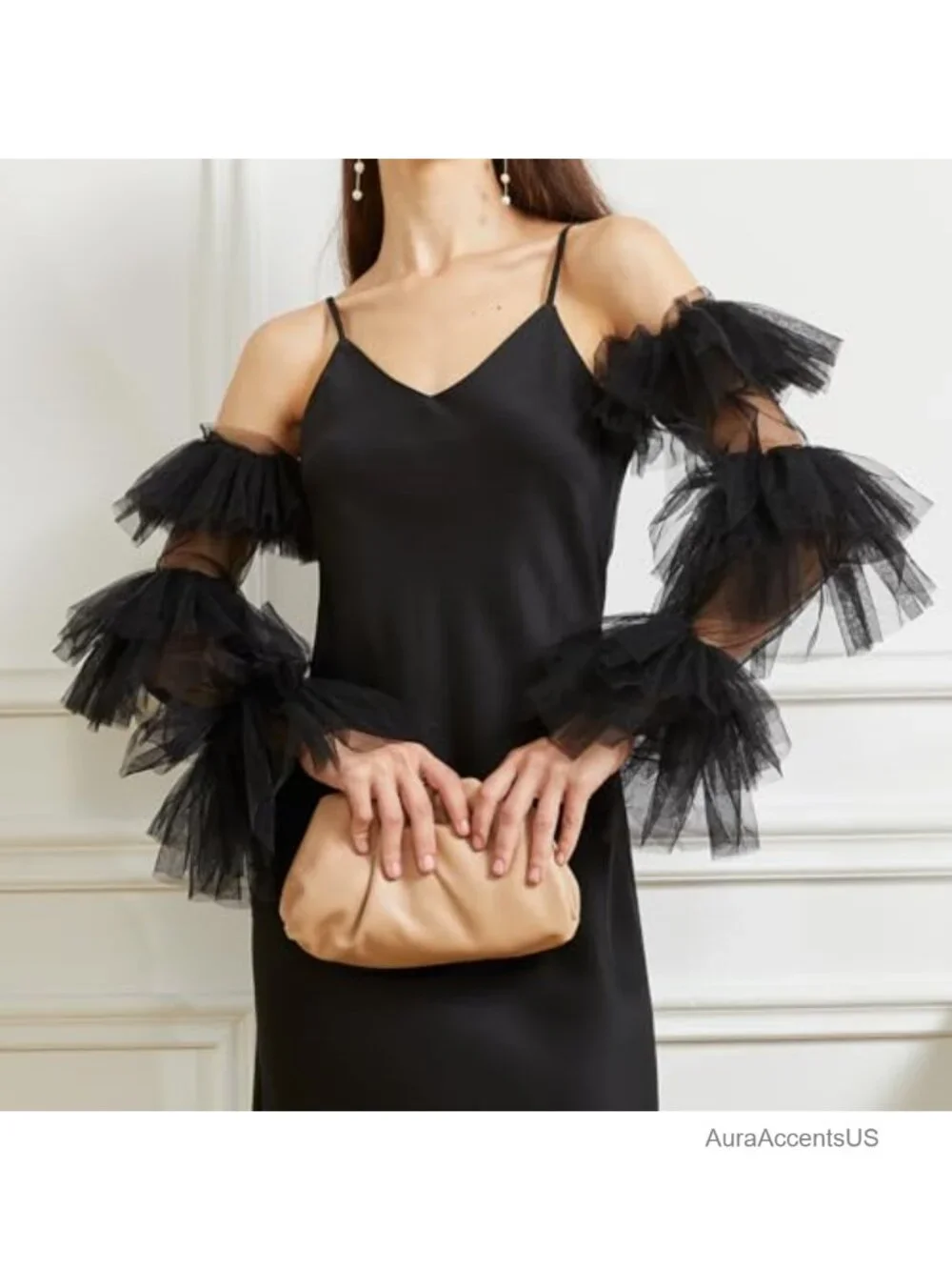 Long Puff Velvet Satin/Mesh Opera Sheer Elbow Ruffled Banquet Wedding Dance